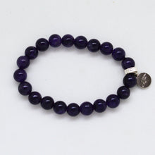 Load image into Gallery viewer, Amethyst Stone Flat Silver Bead Bracelet (8 MM)