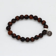 Load image into Gallery viewer, Red Tiger Eye Stone Flat Silver Bead Bracelet (8 MM)