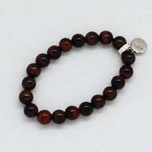Load image into Gallery viewer, Red Tiger Eye Stone Flat Silver Bead Bracelet (8 MM)