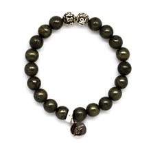 Load image into Gallery viewer, Natural Pyrite Stone Silver Bead Bracelet (8 MM)