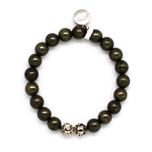 Load image into Gallery viewer, Natural Pyrite Stone Silver Bead Bracelet (8 MM)