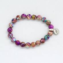 Load image into Gallery viewer, Purple Jasper Stone Flat Silver Bead Bracelet (8 MM)
