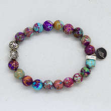 Load image into Gallery viewer, Purple Jasper Stone Silver Bead Bracelet (8 MM)