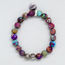Load image into Gallery viewer, Purple Jasper Stone Silver Bead Bracelet (8 MM)