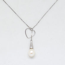 Load image into Gallery viewer, Heart au Pearl Pendant Lariat Silver Necklace