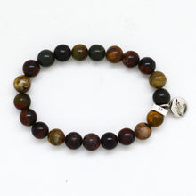 Load image into Gallery viewer, Picasso Jasper Stone Flat Silver Bead Bracelet (8 MM)