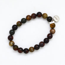 Load image into Gallery viewer, Picasso Jasper Stone Flat Silver Bead Bracelet (8 MM)