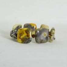Load image into Gallery viewer, Lace Agate Square Silver Bead Bracelet (12 MM)