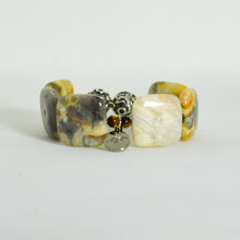 Load image into Gallery viewer, Lace Agate Square Silver Bead Bracelet (12 MM)