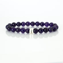 Load image into Gallery viewer, Amethyst Stone Double Flat Silver Bead Bracelet (8 MM)