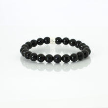 Load image into Gallery viewer, Black Obsidian Double Flat Silver Bead Bracelet  (8 MM)