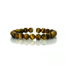 Load image into Gallery viewer, Tiger Eye Stone Double Flat Silver Bracelet (8 MM)
