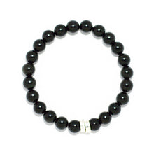 Load image into Gallery viewer, Black Obsidian Double Flat Silver Bead Bracelet  (8 MM)