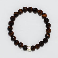 Load image into Gallery viewer, Red Tiger Eye Stone Double Flat Silver Bracelet (8 MM)