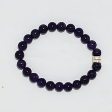 Load image into Gallery viewer, Amethyst Stone Double Flat Silver Bead Bracelet (8 MM)