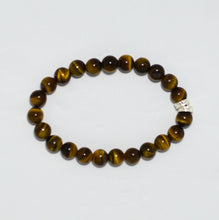 Load image into Gallery viewer, Tiger Eye Stone Double Flat Silver Bracelet (8 MM)