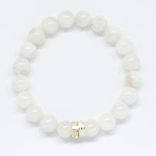 Load image into Gallery viewer, Moonstone Double Flat Silver Bead Bracelet (8 MM)