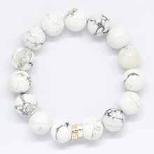 Load image into Gallery viewer, White Howlite Double Flat Silver Bracelet (12 MM)