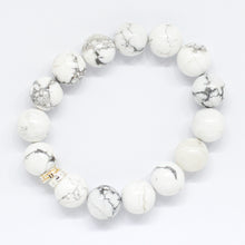 Load image into Gallery viewer, White Howlite Double Flat Silver Bracelet (12 MM)
