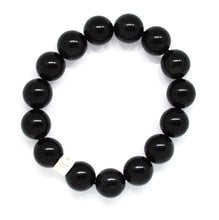 Load image into Gallery viewer, Black Obsidian Double Flat Silver Bead Bracelet (12 MM)