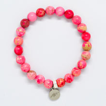 Load image into Gallery viewer, Pink Jasper Stone Flat Silver Bead Bracelet (8 MM)