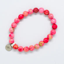 Load image into Gallery viewer, Pink Jasper Stone Flat Silver Bead Bracelet (8 MM)