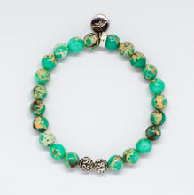 Load image into Gallery viewer, Green Hued Jasper Stone Silver Bead Bracelet (8 MM)