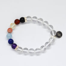 Load image into Gallery viewer, 7 CHAKRA Clear Quartz Silver Bead Bracelet (8 MM)