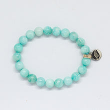 Load image into Gallery viewer, Amazonite Stone Flat Silver Bead Bracelet (8 MM)
