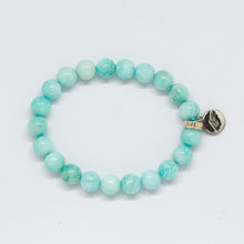 Load image into Gallery viewer, Amazonite Stone Flat Silver Bead Bracelet (8 MM)