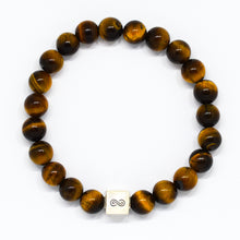 Load image into Gallery viewer, Tiger Eye Stone Infinity Silver Bead Bracelet (8 MM)