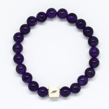 Load image into Gallery viewer, Amethyst Stone Infinity Silver Bead Bracelet (8 MM)