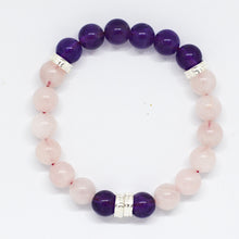 Load image into Gallery viewer, Rose Quartz & Amethyst Silver Bead Bracelet