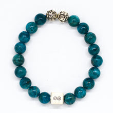 Load image into Gallery viewer, Teal Apatite Infinity Round Silver Bracelet (8 MM)