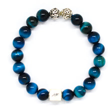 Load image into Gallery viewer, Blue Tiger Eye Infinity Round Silver Bracelet (8 MM)