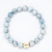 Load image into Gallery viewer, Aquamarine Infinity Silver Bead Bracelet (8 MM)
