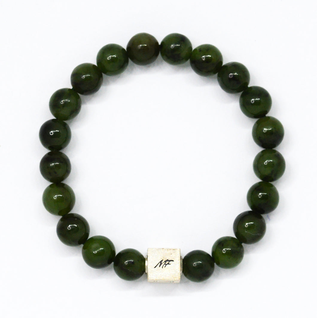 Jade Super Infinity Silver Bead Bracelet (8 MM)