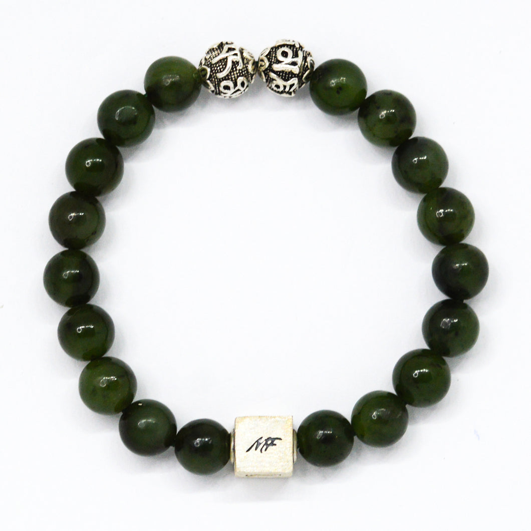 Jade Super  Infinity Round Silver Bead Bracelet (8 MM)