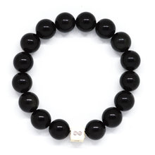 Load image into Gallery viewer, Black Obsidian Infinity Silver Bead Bracelet (12 MM)