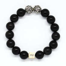 Load image into Gallery viewer, Black Obsidian Round Infinity Silver Bracelet (12 MM)
