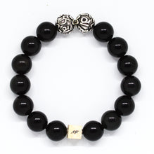 Load image into Gallery viewer, Black Obsidian Round Infinity Silver Bracelet (12 MM)