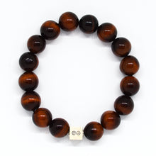 Load image into Gallery viewer, Red Tiger Eye Infinity Silver Bead Bracelet (12 MM)