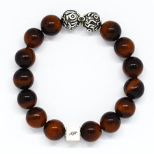 Load image into Gallery viewer, Red Tiger Eye Round Infinity Silver Bracelet (12 MM)
