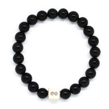 Load image into Gallery viewer, Black Obsidian Infinity Silver Bead Bracelet (8 MM)