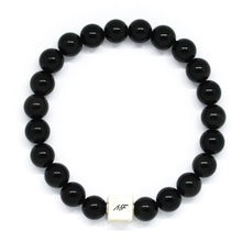 Load image into Gallery viewer, Black Obsidian Infinity Silver Bead Bracelet (8 MM)