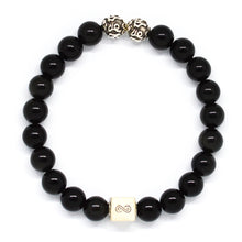 Load image into Gallery viewer, Black Obsidian Round Infinity Silver Bracelet (8 MM)