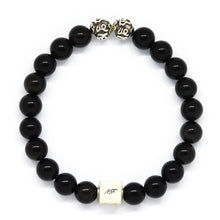 Load image into Gallery viewer, Black Obsidian Round Infinity Silver Bracelet (8 MM)