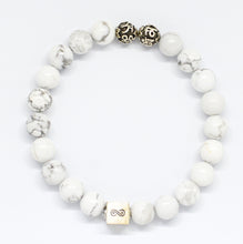 Load image into Gallery viewer, White Howlite Round Infinity Silver Bracelet (8 MM)