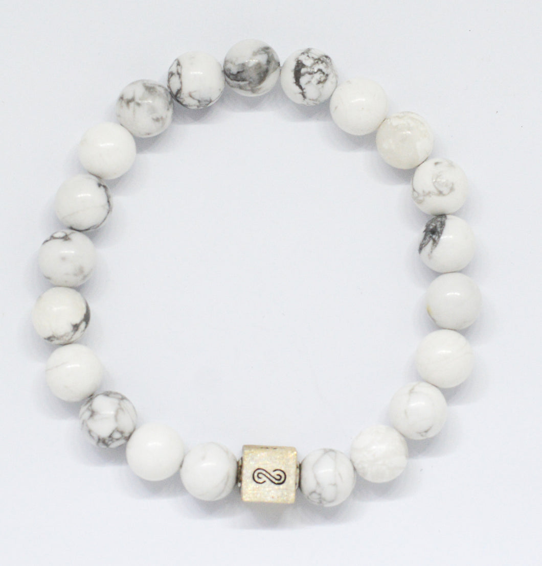 White Howlite Infinity Silver Bead Bracelet (8 MM)