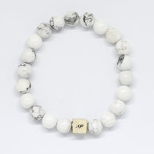 Load image into Gallery viewer, White Howlite Infinity Silver Bead Bracelet (8 MM)